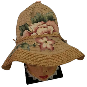 Womens Straw Hat Size OS Pink Magnolia Rose Bling Bohemian Upcycled
